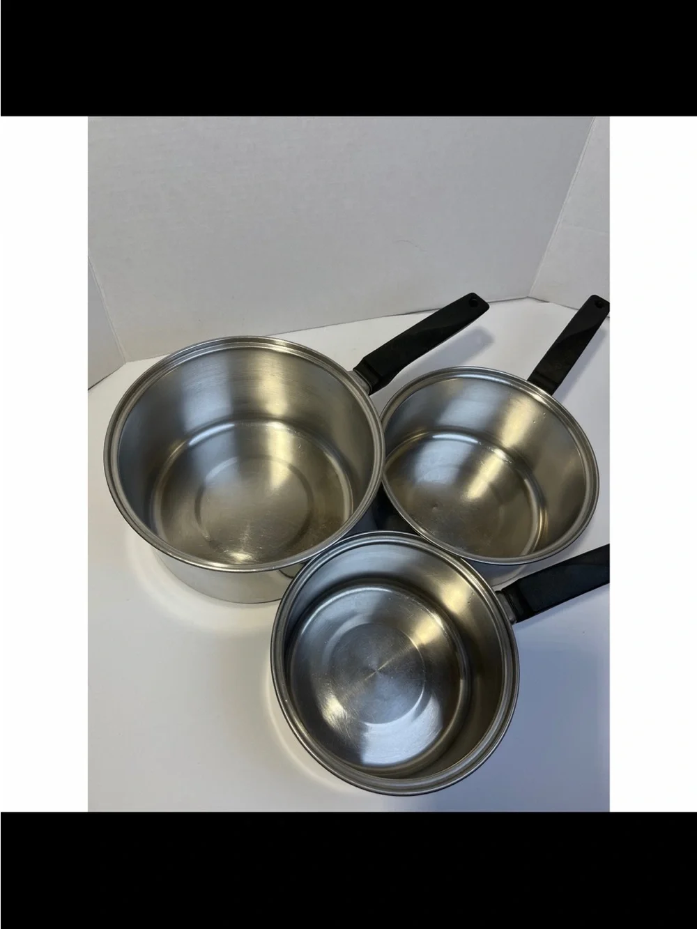 Vintage Ekco Stainless Steel Saucepan Set with Lids - Silver